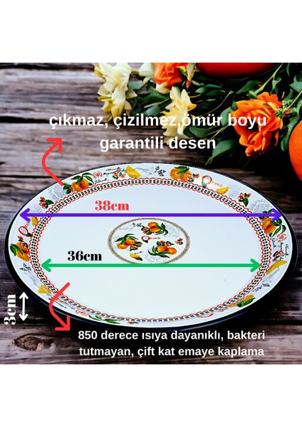 İnci Emaye 40 No Emaye Sini Sofra, Yemek Sunum Tepsi, Yer Sofrası Çinko ~40 cm