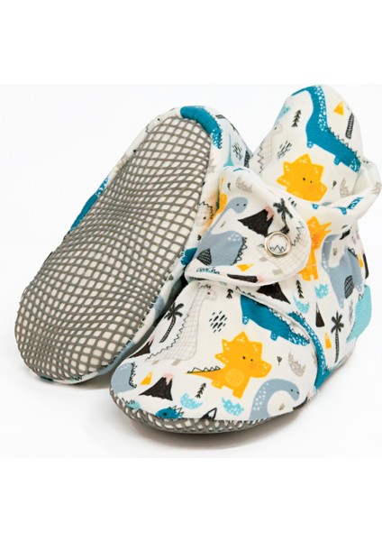 Organik Pamuk Bebek Pandufu, Kaydırmaz Taban, Yenidoğan Patiği, Ev Kreş Ayakkabısı, Dinozor