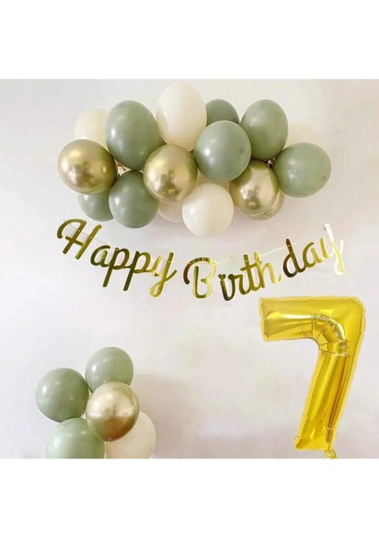 7 Yaş Küf Yeşili Deniz Kumu ve Krom Gold Balonlu Konsept Doğum Günü Balon Zincir Seti fiyatları