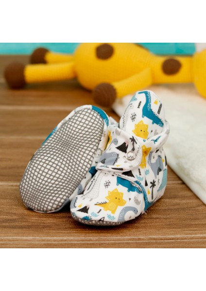 Organik Pamuk Bebek Pandufu, Kaydırmaz Taban, Yenidoğan Patiği, Ev Kreş Ayakkabısı, Dinozor