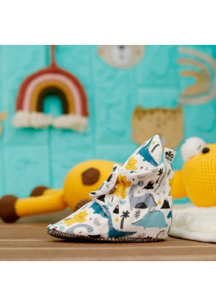Organik Pamuk Bebek Pandufu, Kaydırmaz Taban, Yenidoğan Patiği, Ev Kreş Ayakkabısı, Dinozor