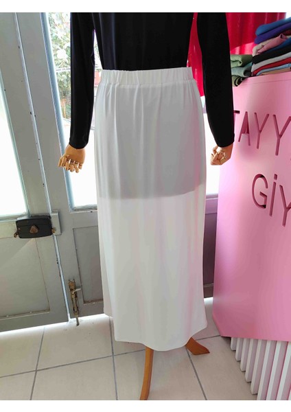 Beya Renk Likra Kumaş Beli Lastikli Etek