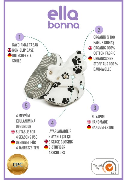 Organik Pamuk Bebek Pandufu, Kaydırmaz Taban, Yenidoğan Patiği, Ev Kreş Ayakkabısı, Köpek Patisi modelleri