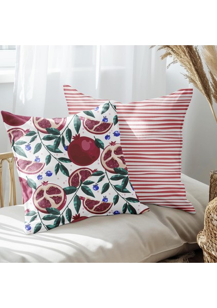 Nar ve Çiçek Tasarımlı 2'li Yastık Içi ve Kırlent Kılıfı 45CM 113478
