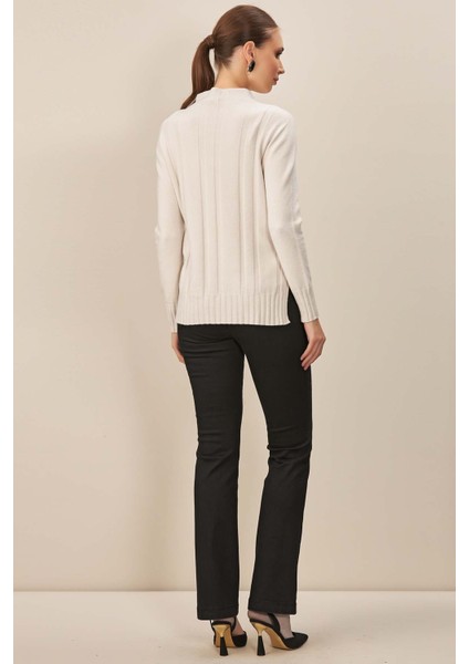 Bisiklet Yaka Ekru Triko Kazak indirimleri