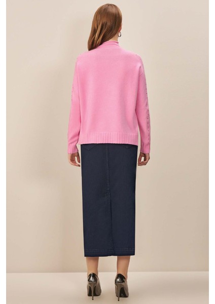 Düşük Kol Pembe Triko Kazak modelleri