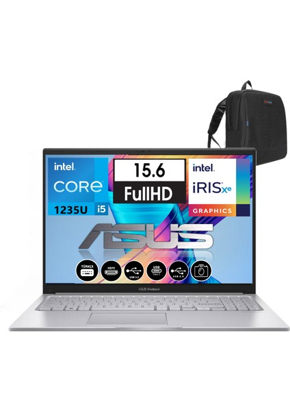 Asus vivobook 15 X1504ZA Intel I5-1235U 40GB 512GB SSD Intel Iris Xᵉ Graphics 15.6" Fhd WIN11HOME Taşınabilir bilgisayar NJ67037+ZETTAÇANTA