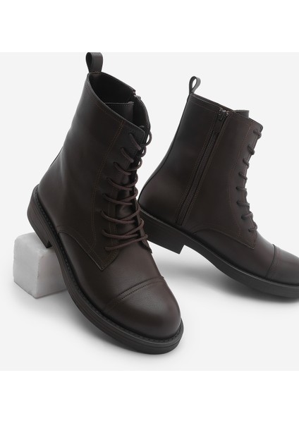 Kadın Bağcıklı Yandan Fermuarlı Günlük Postal Bot Sirus Kahve