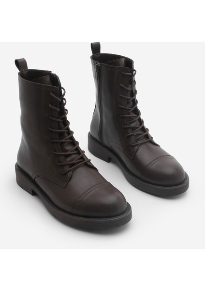 Kadın Bağcıklı Yandan Fermuarlı Günlük Postal Bot Sirus Kahve