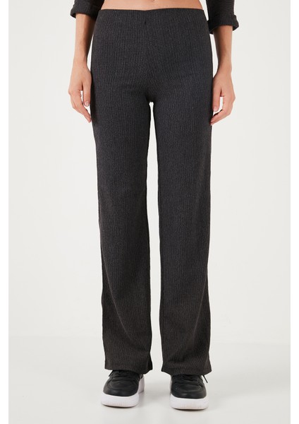 Slim Fit Yüksek Bel Geniş Paça Dokulu Pantolon Bayan Pantolon 5865944 fiyatları