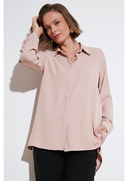 Regular Fit Önü Kısa Arkası Uzun Düz Gömlek Bayan Gömlek 611GO020 fiyatları