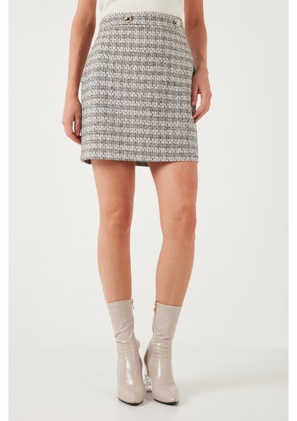 Ekoseli Tüvit Kumaş Kalem Düz Kesim Mini Kışlık Etek Bayan Etek 611ET0602 modelleri