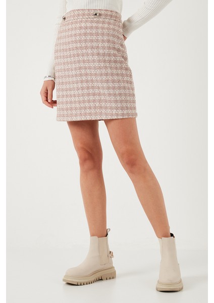 Ekoseli Tüvit Kumaş Kalem Düz Kesim Mini Kışlık Etek Bayan Etek 611ET0602 fiyatları