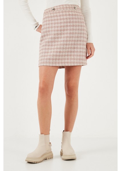 Ekoseli Tüvit Kumaş Kalem Düz Kesim Mini Kışlık Etek Bayan Etek 611ET0602 modelleri