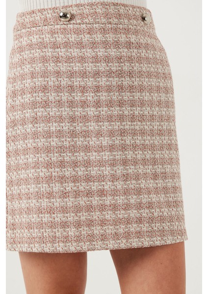 Ekoseli Tüvit Kumaş Kalem Düz Kesim Mini Kışlık Etek Bayan Etek 611ET0602 indirimleri