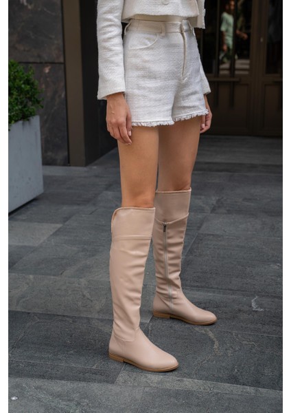 Vizon Kadın Taş Detaylı Uzun Deri Kadın Çizme 3 cm Topuklu fiyatları