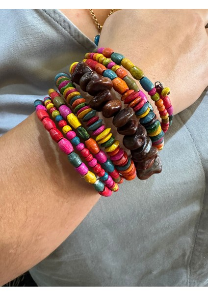 Bambu Boncuklu Renkli Etnik Otantik Dolama Kadın Bileklik