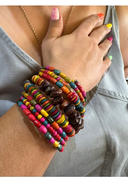 Bambu Boncuklu Renkli Etnik Otantik Dolama Kadın Bileklik modelleri