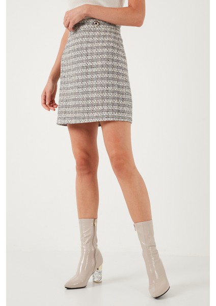 Ekoseli Tüvit Kumaş Kalem Düz Kesim Mini Kışlık Etek Bayan Etek 611ET0602 fiyatları