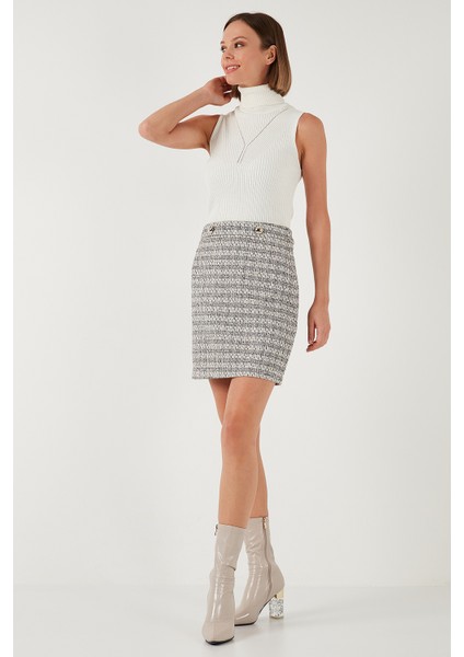 Ekoseli Tüvit Kumaş Kalem Düz Kesim Mini Kışlık Etek Bayan Etek 611ET0602 fırsatları