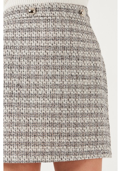 Ekoseli Tüvit Kumaş Kalem Düz Kesim Mini Kışlık Etek Bayan Etek 611ET0602 indirimleri