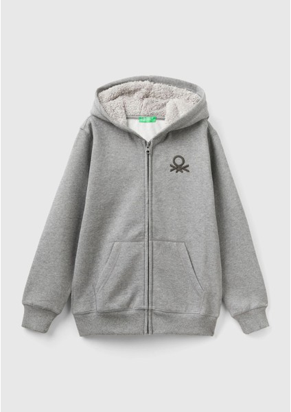 Erkek Çocuk Antrasit Melanj Benetton Logolu Içi Peluşlu Sweatshirt