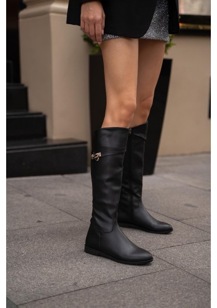 Siyah Kadın Kemerli Uzun Deri Çizme indirimleri