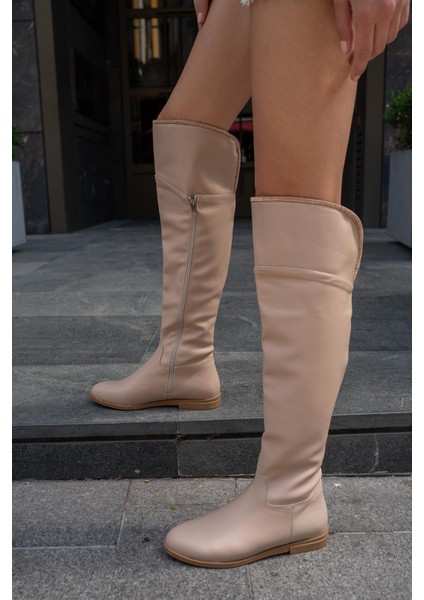 Vizon Kadın Taş Detaylı Uzun Deri Kadın Çizme 3 cm Topuklu fırsatları