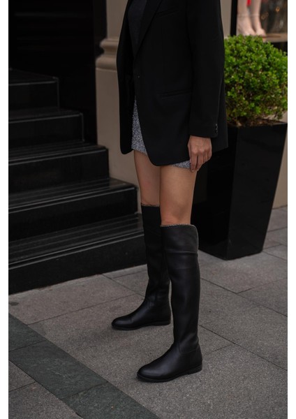 Siyah Kadın Taş Detaylı Uzun Deri Kadın Çizme fiyatları