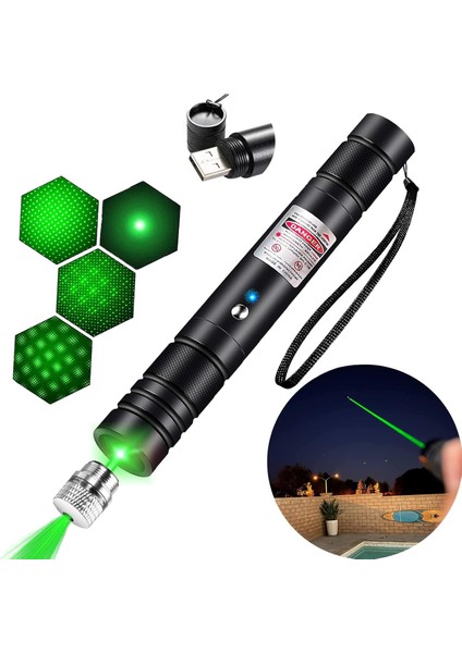 PRO-303 USB Şarjlı Yeşil Lazer Pointer, Sunum Kalemi, Güçlü Şarjlı Lazer Işaretliyici