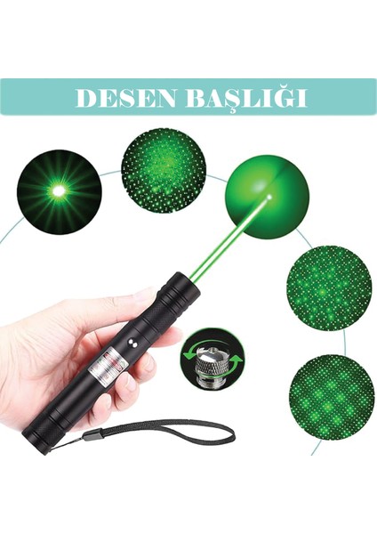 PRO-303 USB Şarjlı Yeşil Lazer Pointer, Sunum Kalemi, Güçlü Şarjlı Lazer Işaretliyici