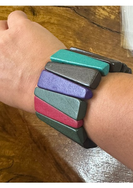 Bambu Ahşap Tasarım Lastikli Unisex Bileklik