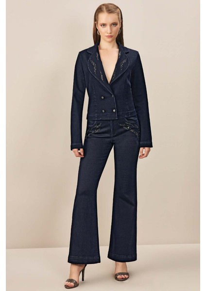 Geniş Paça Lacivert Jean Pantolon