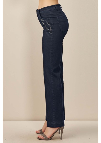 Geniş Paça Lacivert Jean Pantolon modelleri
