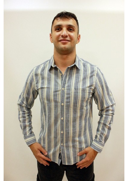 Caz 2048 Uzun Kol Tek Cep Çizgili Kanvas Erkek Gömlek