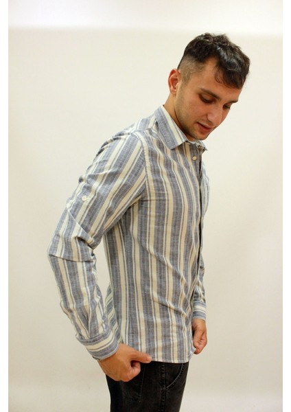 Caz 2048 Uzun Kol Tek Cep Çizgili Kanvas Erkek Gömlek modelleri
