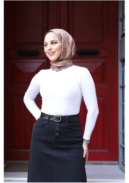 Doğal Kumaşlı Kemerli Kot Etek- Siyah indirimleri