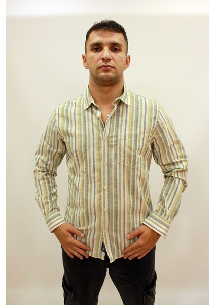Caz 2048 Uzun Kol Tek Cep Çizgili Kanvas Erkek Gömlek