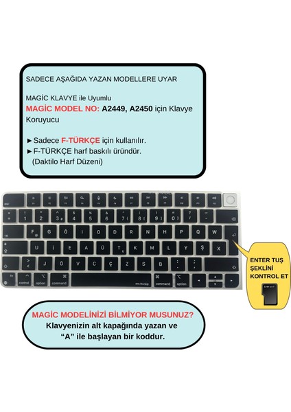 Mcstorey F Klavye Apple Magic Keyboard-3 Touchid'li A2449 A2450 Modeli ile Uyumlu