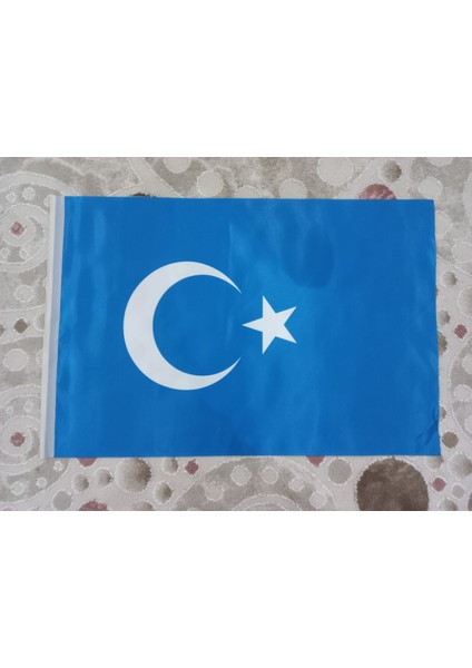 Doğu Türkistan Bayrağı Baskılı Saten Bayrak