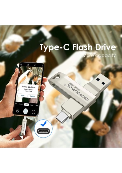 128 GB / 64 GB Type C ve USB Flash Bellek Otg Çift Giriş 3.0 2in1 (Microdrive)