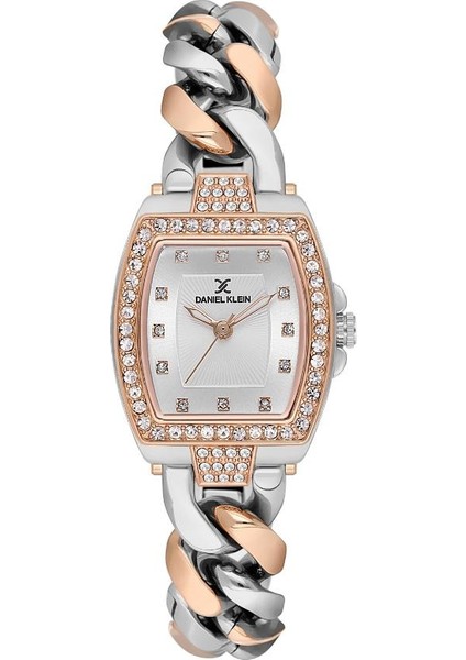 DK.1.13717-4 Dikdörtgen Kadran Taşlı Tasarım Suya Dayanıklı Metalik-Rose Renk Kadın Kol Saati