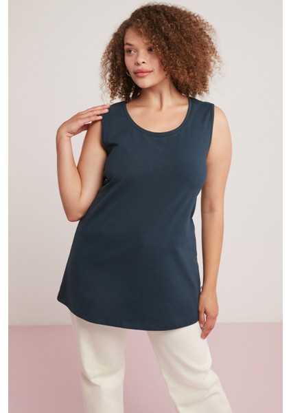 Natali Kadın Vücudu Tamamen Saran Kalın Askılı Kolsuz Uzun Büyük Beden Lacivert Büyük Beden Body fırsatları