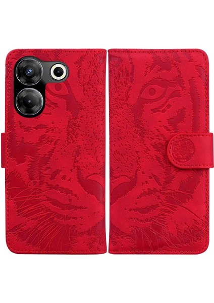 Tecno Camon 20 Kabartmalı Sevimli Kaplan Deri Cüzdan Kickstand Için Flip Case (Yurt Dışından)