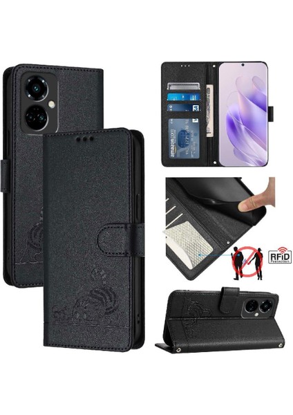 Tecno Camon 19 Pro 5g Kedi Rfıd Cüzdan Kapak Çevirin Kart Yuvası Tutucu (Yurt Dışından)