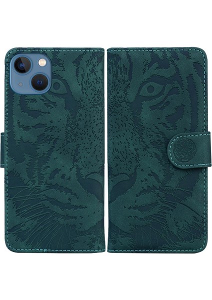 IPhone 14 Için Flip Case Kickstand Koruyucu Kabartmalı Sevimli Kaplan Deri (Yurt Dışından)