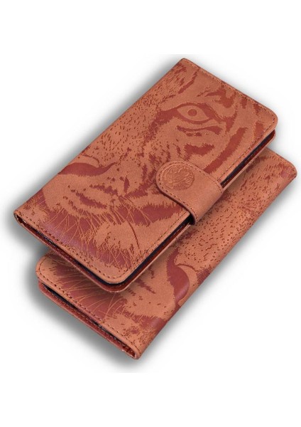 IPhone 15 Için Flip Case Artı Kabartmalı Sevimli Kaplan Deri Cüzdan Kickstand (Yurt Dışından)