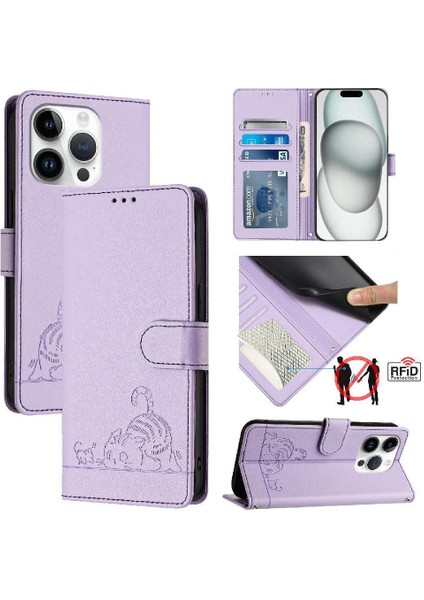 IPhone 15 Için Kılıf Pro Max Kart Yuvası Tutucu Kickstand Cüzdan Kapak Çevirin (Yurt Dışından)