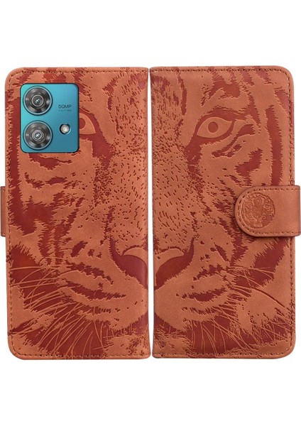 Flip Case Formotorola Kenar 40 Neo Kabartmalı Sevimli Kaplan Kickstand Koruyucu (Yurt Dışından)