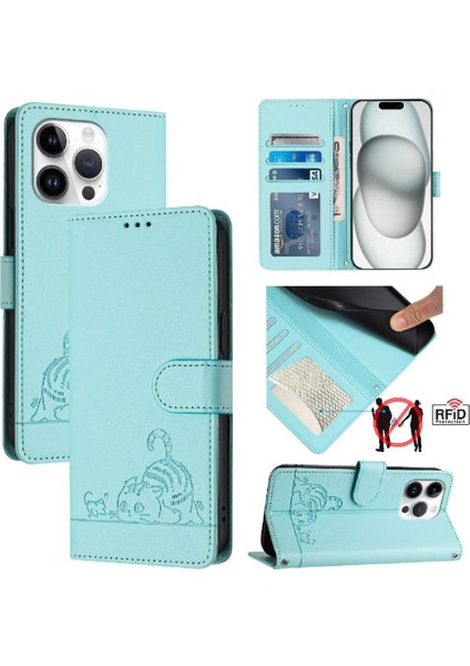 IPhone 13 Için Kılıf Pro Kart Yuvası Tutucu Kickstand Cüzdan Kapak Çevirin Kedi (Yurt Dışından)